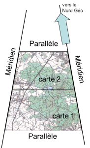 les cartes ('sérieuses) sont généralement délimitées par des parallèles et des méridiens